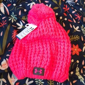 Pink under armour beanie